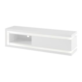 Meuble TV 1 tiroir et 1 niche avec LEDs en MDF - Blanc laqué - FLARANCIA