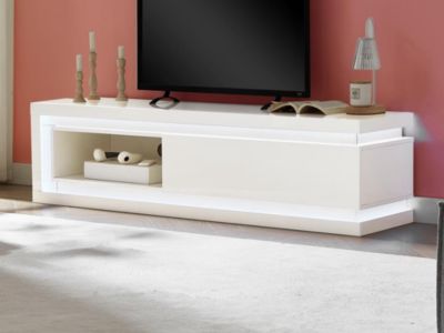 Meuble TV 1 tiroir et 1 niche avec LEDs en MDF - Blanc laqué - FLARANCIA