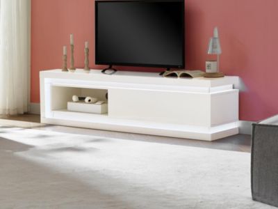 Meuble TV 1 tiroir et 1 niche avec LEDs en MDF - Blanc laqué - FLARANCIA