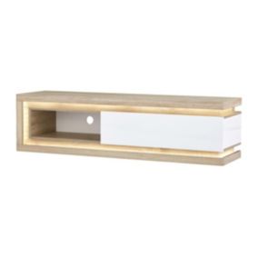 Meuble TV 1 tiroir et 1 niche avec LEDs en MDF - Naturel et Blanc laqué - FLARANCIA