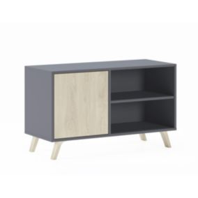 Meuble TV 100 avec porte à gauche, modèle Wind, 95x40x57cm, couleur Anthracite et Chêne