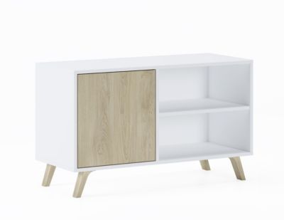 Meuble TV 100 avec porte à gauche, modèle Wind, 95x40x57cm, couleur Blanche et Chêne