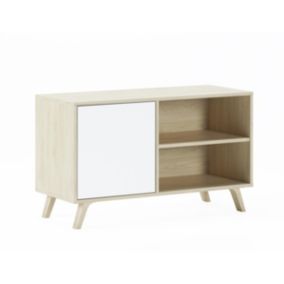 Meuble TV 100 avec porte à gauche, modèle Wind, 95x40x57cm, couleur Chêne et Blanc