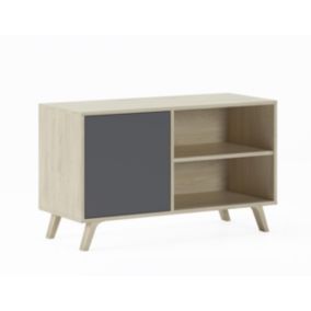 Meuble TV 100 avec porte à gauche, modèle Wind, 95x40x57cm, couleur Chêne et Gris Anthracite