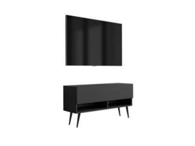 Meuble TV 100 cm Noir Mat, pieds obliques noirs, 100 x 32 x 52 cm