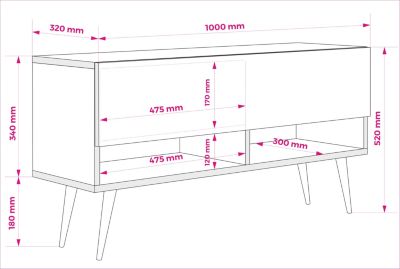 Meuble TV 100 cm Noir Mat, pieds obliques noirs, 100 x 32 x 52 cm