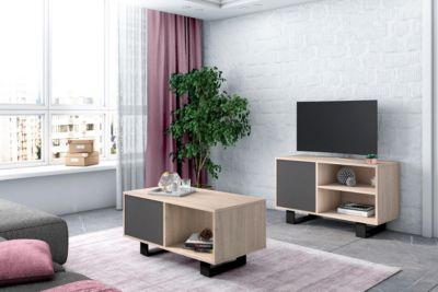 Meuble TV 100 Modèle Wind 95x40x57cm couleur chêne et gris anthracite