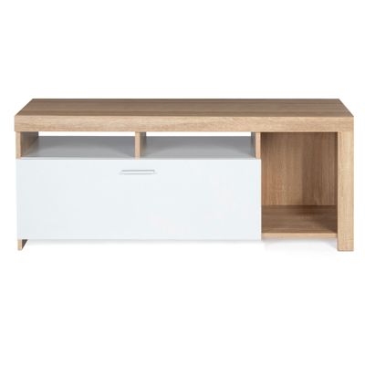 Meuble TV 110 cm MALO bois et placard blanc