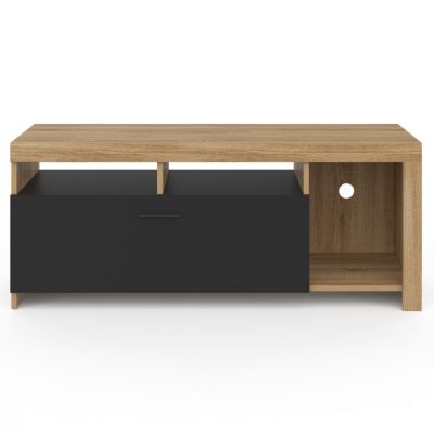 Meuble TV 110 cm MALO bois et placard noir