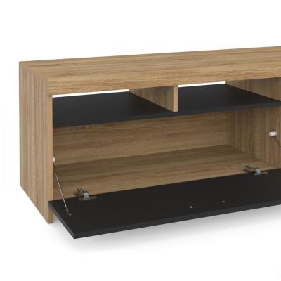 Meuble TV 110 cm MALO bois et placard noir