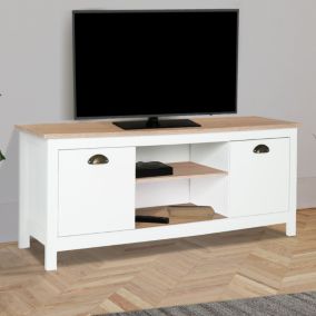 Meuble TV 113 cm campagne ISIS bois et blanc