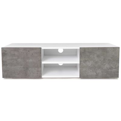 Meuble TV 113 cm ELI blanc portes effet béton