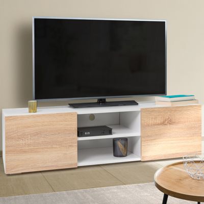 Meuble TV 113 cm ELI blanc portes façon hêtre