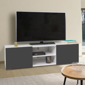 Meuble TV 113 cm ELI blanc portes gris anthracite