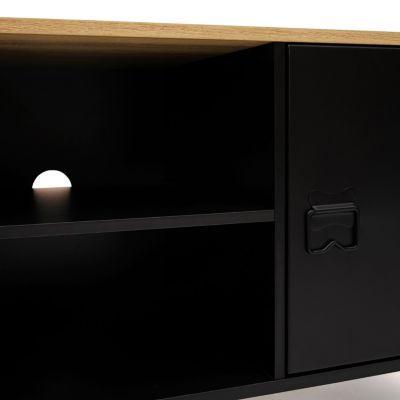 Meuble TV 113 cm ESTER 2 portes métal noir et plateau bois design industriel