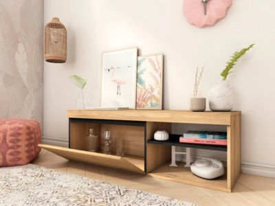 Meuble TV 120x40x41cm modèle Naturale couleur chêne et noir