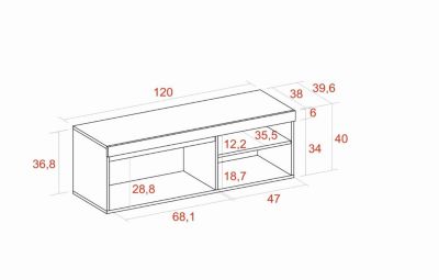 Meuble TV 120x40x41cm modèle Naturale couleur chêne et noir