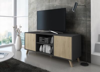 Meuble TV 137x40x57cm modèle Wind couleur gris anthracite et chêne