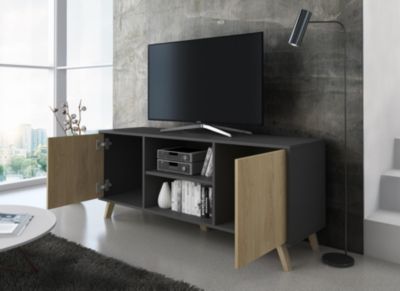 Meuble TV 137x40x57cm modèle Wind couleur gris anthracite et chêne