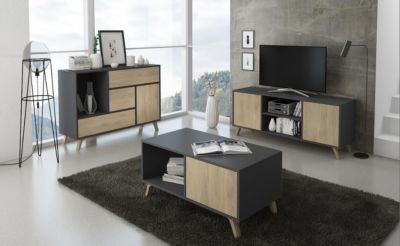 Meuble TV 137x40x57cm modèle Wind couleur gris anthracite et chêne