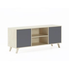 Meuble TV 140 avec 2 portes, modèle Wind, 137x40x57cm, couleur Chêne et Anthracite