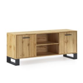 Meuble TV 140 avec 2 portes, salon, modèle Loft, 137x40x57cm, couleur Chêne