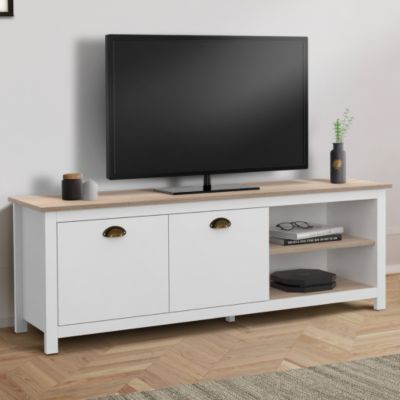 Meuble TV 140 cm campagne ISIS bois et blanc