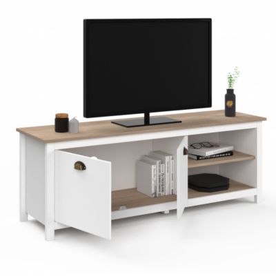 Meuble TV 140 cm campagne ISIS bois et blanc