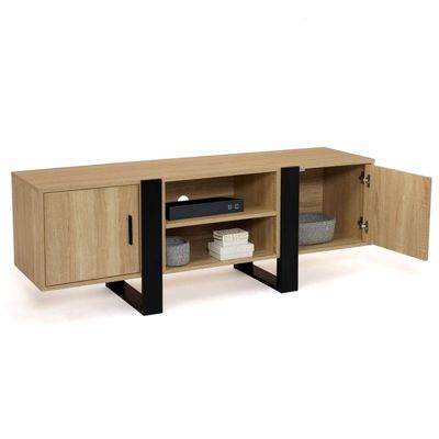 Meuble TV 140 cm PHOENIX 2 portes bois et noir