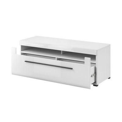 Meuble TV 140cm collection BREDA. Coloris blanc mat et blanc brillant. Style design.