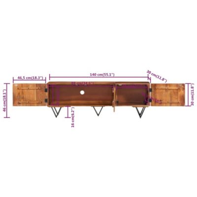 Meuble TV 140x30x46 cm Bois massif de manguier - Prolenta Premium