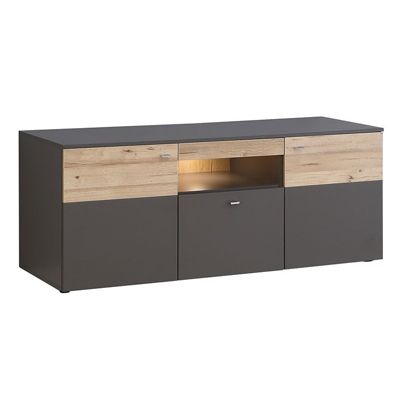 Meuble TV 150 cm 2 portes 1 tiroir décor chêne et gris - MARBELLA