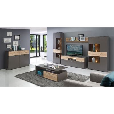 Meuble TV 150 cm 2 portes 1 tiroir décor chêne et gris - MARBELLA