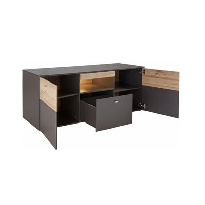 Meuble TV 150 cm 2 portes 1 tiroir décor chêne et gris - MARBELLA
