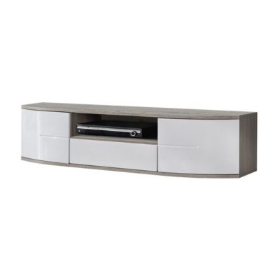 Meuble TV 150cm Collection NOUK. Couleur blanc. 2 portes, 1 tiroir et 1 niche.