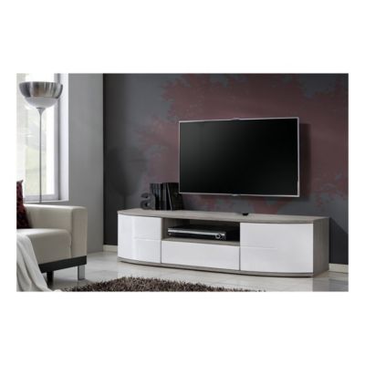 Meuble TV 150cm Collection NOUK. Couleur blanc. 2 portes, 1 tiroir et 1 niche.