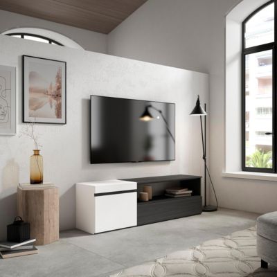 Meuble TV 150x35x45cm couleur blanc et noir