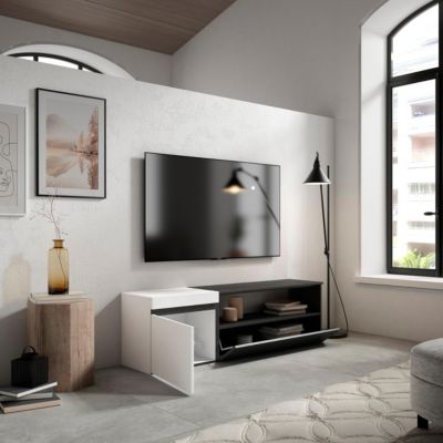 Meuble TV 150x35x45cm couleur blanc et noir