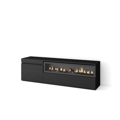 Meuble TV 150x35x45cm feu led sans chaleur couleur noir