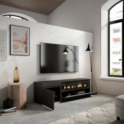 Meuble TV 150x35x45cm feu led sans chaleur couleur noir