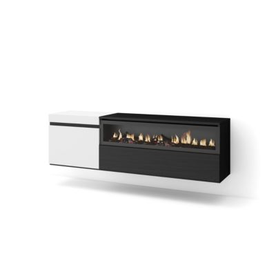 Meuble TV 150x35x45cm feu led sans chaleur mural couleur blanc et noir