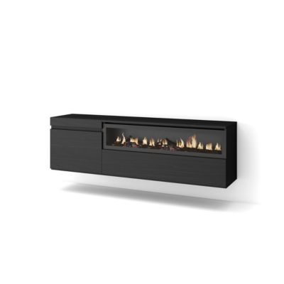 Meuble TV 150x35x45cm feu led sans chaleur mural couleur noir