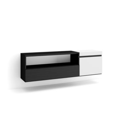 Meuble TV 150x35x45cm suspendu couleur blanc et noir