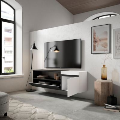 Meuble TV 150x35x45cm suspendu couleur blanc et noir