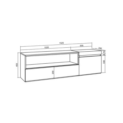 Meuble TV 150x35x45cm suspendu couleur blanc et noir