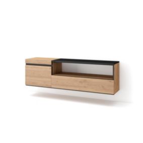 Meuble TV 150x35x45cm suspendu couleur chêne et noir