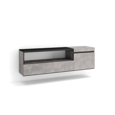 Meuble TV 150x35x45cm suspendu couleur gris ciment