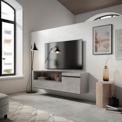 Meuble TV 150x35x45cm suspendu couleur gris ciment