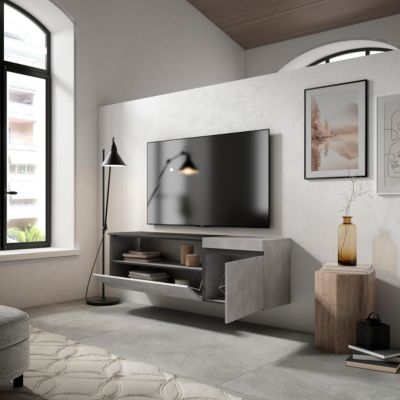 Meuble TV 150x35x45cm suspendu couleur gris ciment