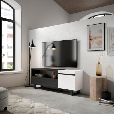 Meuble TV 150x35x57cm couleur blanc et noir